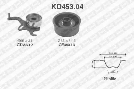 Рем. Комплект ГРМ: ремінь + ролики NTN SNR SNR NTN KD453.04