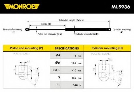 Газовая пружина, крышка багажника MONROE ML5936