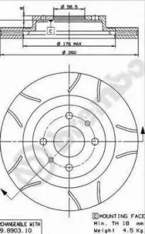Тормозной диск вентилируемый BREMBO 09.8903.75