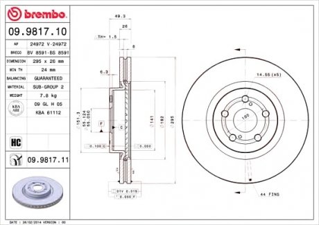 Гальмівний диск вентильований BREMBO 09.9817.10 (фото 1)
