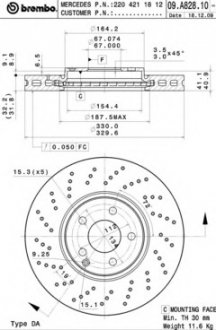 Тормозной диск вентилируемый BREMBO 09.A828.11 (фото 1)