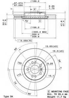 Тормозной диск вентилируемый BREMBO 09.R104.11
