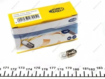 Лампа розжарювання T4W 12V 4W BA9s MAGNETI MARELLI 002893100000 (фото 1)