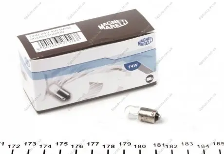 Автолампа T4W BA9s 4 W прозрачная MAGNETI MARELLI 002894100000 (фото 1)