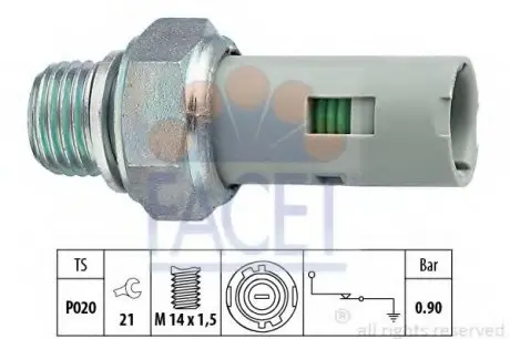 Датчик тиску оливи (0,9bar/1 конт./чорний) KANGOO 1.1-2.5D 97- FACET 7.0153 (фото 1)