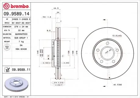 Тормозной диск BREMBO 09.9589.14