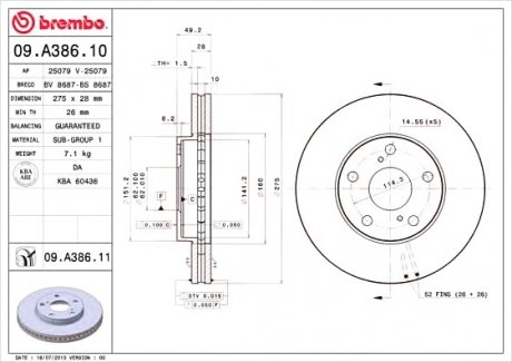 Гальмівний диск BREMBO 09.A386.11