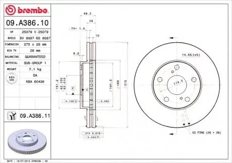 Тормозной диск BREMBO 09.A386.11