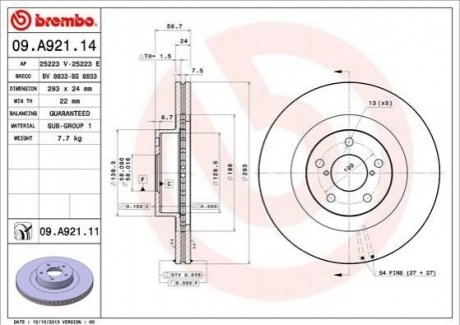 Тормозной диск BREMBO 09.A921.11 (фото 1)
