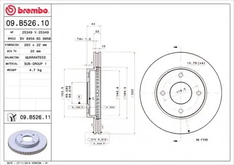 Тормозной диск BREMBO 09.B526.11 (фото 1)