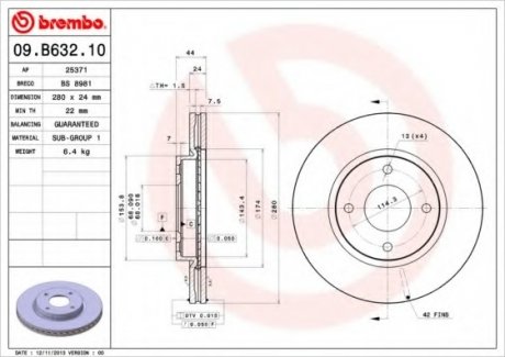 Гальмівний диск BREMBO 09.B632.10 (фото 1)