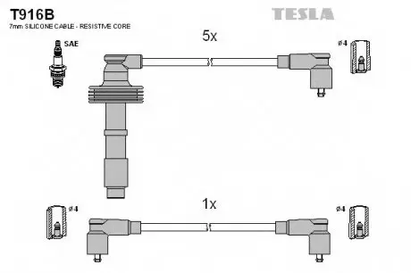 Кабель зажигания, к-кт Safrane II 96-00 2,5 20V, Volvo 91-02 850,S70,V70 2,0;2,0T,2,3 T5,2,3T TESLA T916B