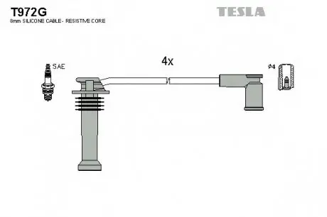 Кабель зажигания, к-кт Ford Focus II, Fiesta, Fusion, Mondeo, Mazda 2 1,4;1,6, 01- TESLA T972G