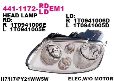 Фара левая H7/H7, эл. рег., хром. рамка, (Touran -11/06, Caddy -09) [] DEPO 441-1172L-LDEM1