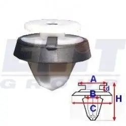 Кліпса оббивки дверей (к-т: 10 шт):A= 13mm/B = 11mm/C = 18mm/d = 2,2mm/H = 16mm ELIT C60438