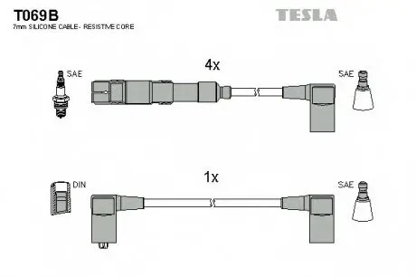 Кабель зажигания, к-кт Аналог TES T740C Mersedes 80-97 1,8;2,0;2,3 TESLA T069B