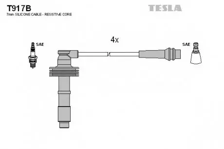 Кабель зажигания, к-кт Renault, Volvo 95-01 1,6;1,9T;2,0;2,0T TESLA T917B
