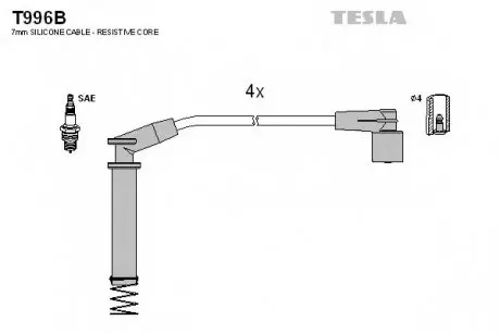 Кабель зажигания, к-кт Opel Astra F, Corsa 91-00 1,2;1,4;1,6 TESLA T996B