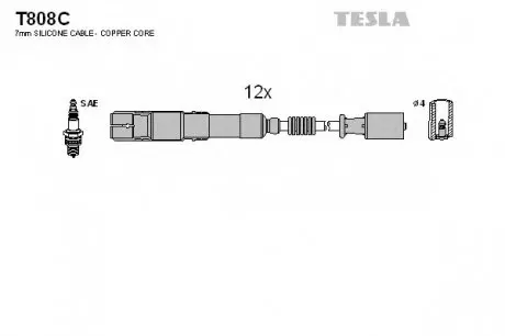 Кабель зажигания, к-кт Mersedes, Chrysler 96-2,4;2,6;3,2;3,7 TESLA T808C