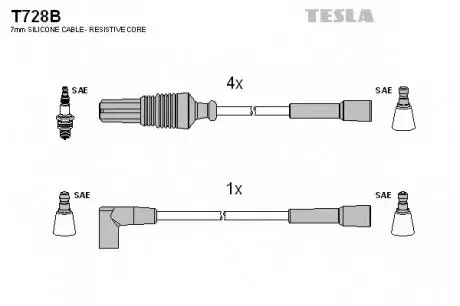 Кабель зажигания, к-кт Citroen,Peugeot 84-98 1,0;1,1;1,3;1,4 TESLA T728B