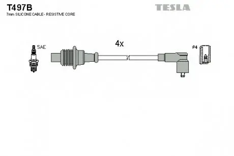 Кабель зажигания, к-кт Citroen, Peugeot 87- 1,6;1,8;1,9;2,0 TESLA T497B