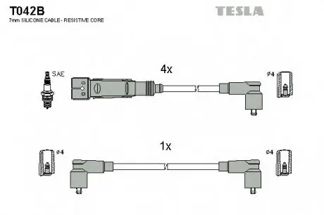 Кабель зажигания, к-кт VW Polo, Skoda Felicia 95-01 1,6 AEE TESLA T042B