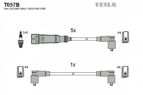Кабель зажигания, к-кт VW T4 90-03 2,5 AEN/AAF/ACU/AEU/AET TESLA T057B