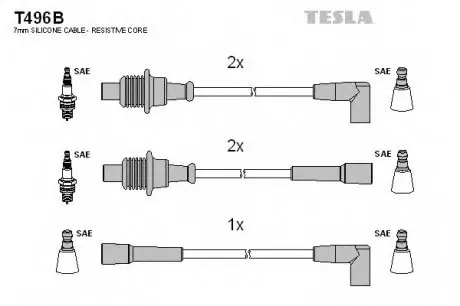 Кабель запалювання к-кт Citroen, Peugeot 86-94 1,5 TESLA T496B
