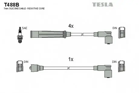 Кабель запалювання к-кт Nissan Bluebird 80-90 1,6 TESLA T488B