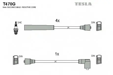 Кабель зажигания, к-кт Ford Sierra 82-93 1,3;1,6;1,8;2,0 TESLA T470G