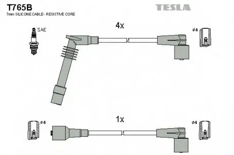 Кабель зажигания, к-кт Opel Astra, Corsa 91-01 1,2;1,4 TESLA T765B