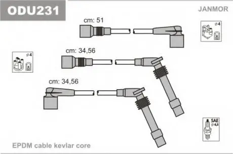Провід запалювання (EPDM) OPEL ASTRA F; VECTRA A, B; CALIBRA Janmor ODU231
