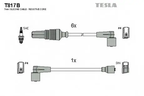 Кабель запалювання к-кт Citroen,Peugeot 605 89-00 3,0 TESLA T817B