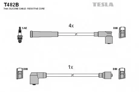 Кабель зажигания, к-кт Mazda 323 87- 1,3;1,4;1,6;1,8 TESLA T482B