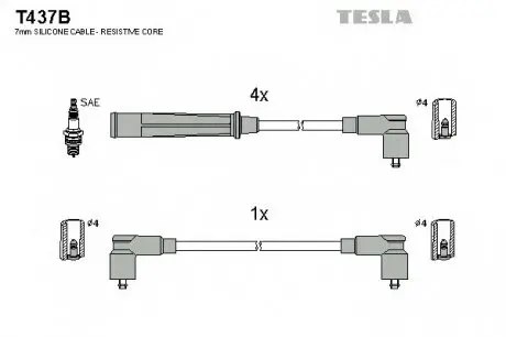 Кабель зажигания, к-кт BMW 75-90 E21;E28;E30 1,6;1,8 TESLA T437B