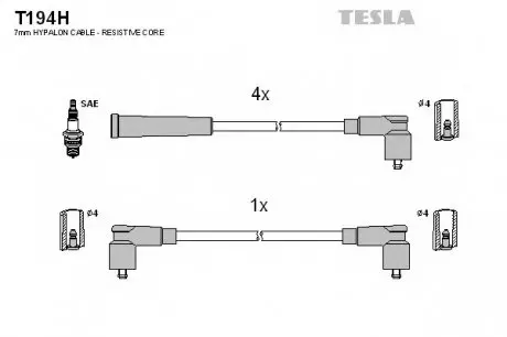 Кабель зажигания, к-кт Skoda Felicia 94-98 1,3 carb TESLA T194H