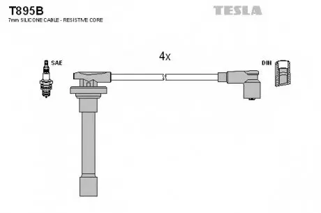 Кабель зажигания, к-кт Honda 89-98 1,8;1,9,2,0;2,2 TESLA T895B