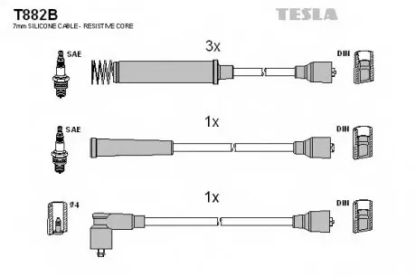 Кабель зажигания, к-кт Opel Vectra A 88-95 1,8;2,0 TESLA T882B