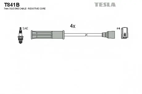 Кабель зажигания, к-кт Renault 89-05 1,6;1,6e;1,6i TESLA T841B