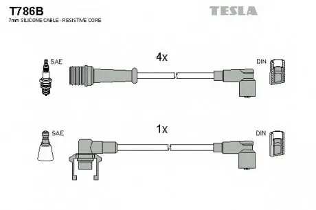 Кабель зажигания, к-кт Renault 21,25 84-94 2,0;2,2 TESLA T786B