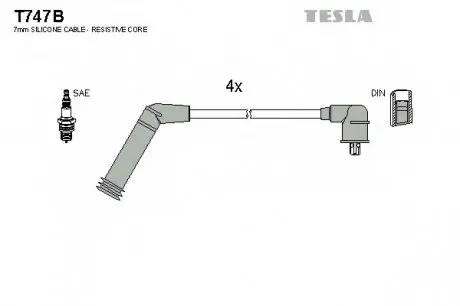 Кабель зажигания, к-кт HY,Kia 92- 1,0;1,1;1,3;1,5 TESLA T747B