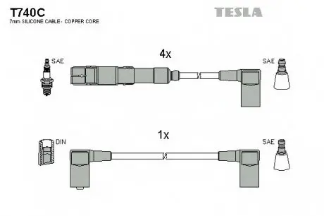 Кабель зажигания, к-кт Mersedes 80-97 1,8;2,0;2,3 TESLA T740C