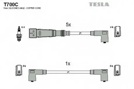 Кабель зажигания, к-кт Audi, VW 81-96 2,0;2,2;2,3 TESLA T700C