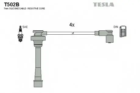 Кабель запалювання к-кт Mitsubishi 91-1,6 TESLA T502B