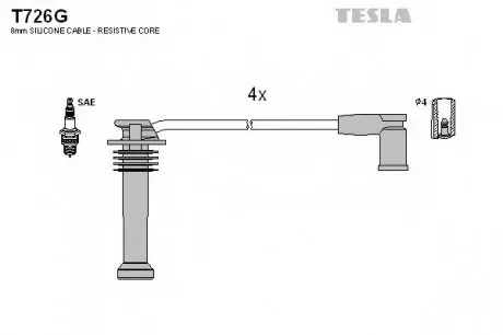 Кабель запалювання к-кт Ford 98-2004 1,6 TESLA T726G