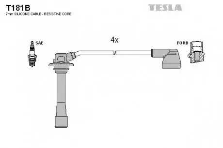 Кабель зажигания, к-кт Mazda 626 1,8;2,0 97-02 TESLA T181B