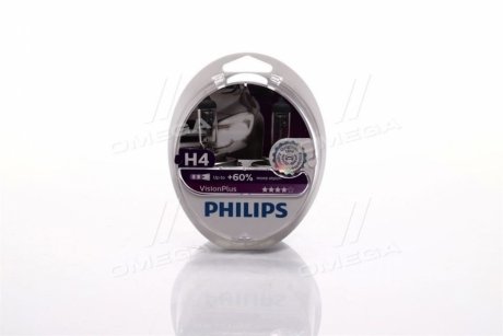 Автолампа VisionPlus H4 P43t-38 55 W 60 W прозрачная PHILIPS 12342VPS2 (фото 1)