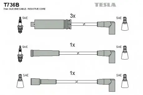 Кабель зажигания, к-кт Daewoo Nexia 1,5 95-97 TESLA T736B