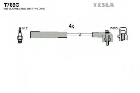 Кабель зажигания, к-кт Ford Sierra 78-93 1,8 TESLA T789G