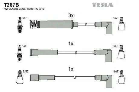 Кабель зажигания, к-кт Opel Vectra 88-95 1,6 TESLA T287B